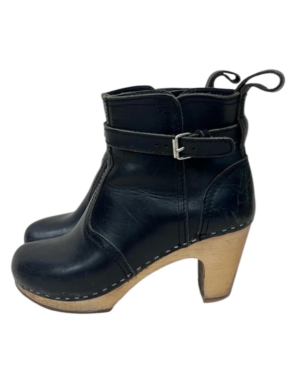 Swedish Hasbeen Leather Jodhpur Toffel Wooden Heel Platform Ankle Clog Boots